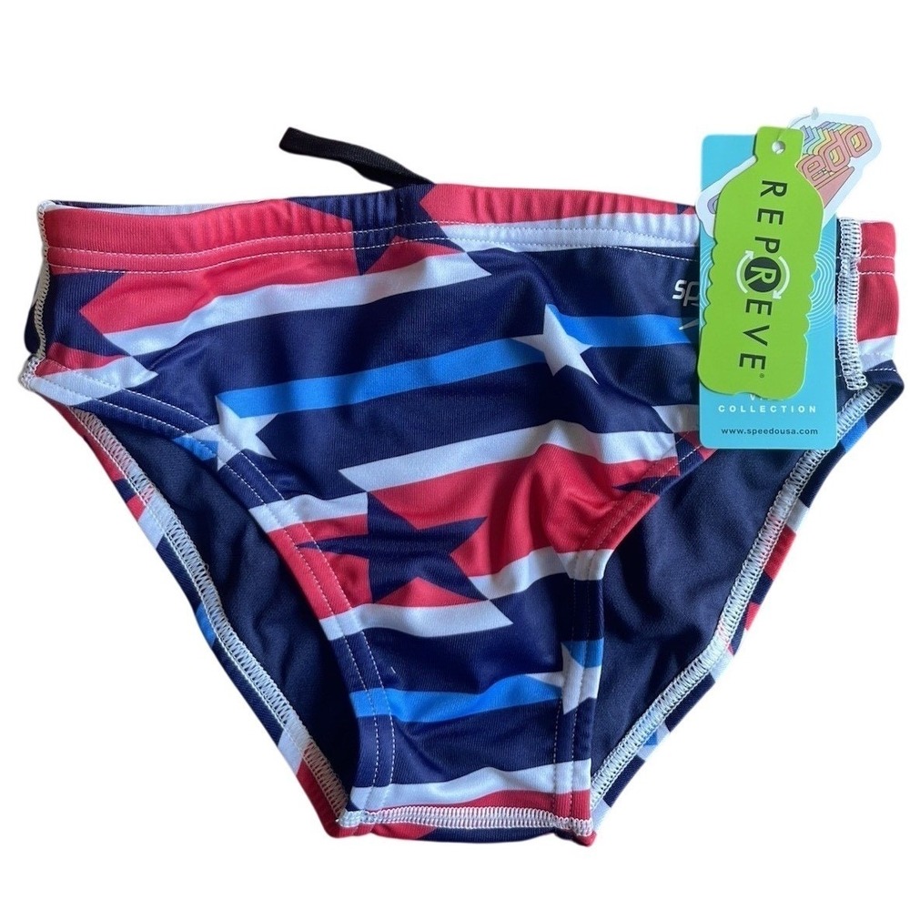 Speedo Eco Endurance Rad White & Blue Patriotic USA Stars Men Swim Brief 28 NWT